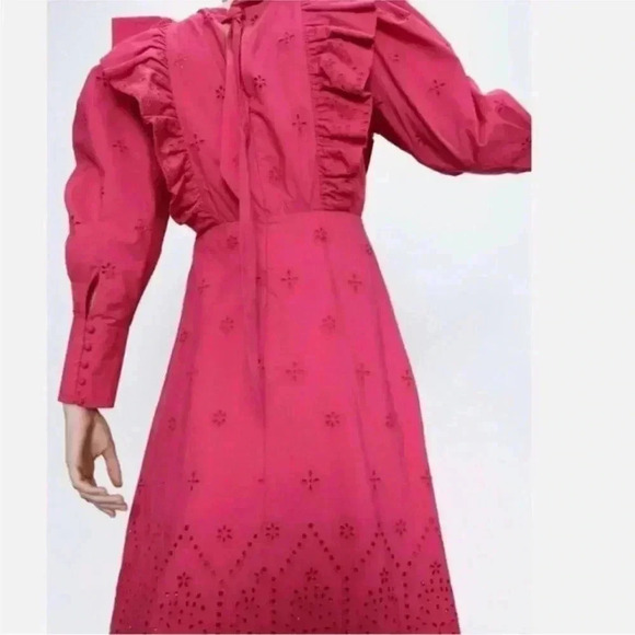 New with tags zara Pink Eyelet Embroidered maxi Dress in size small - Picture 8 of 12